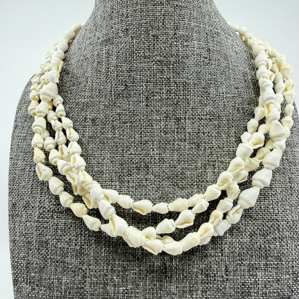 Natural White Shell Multi-Strand Statement Necklace Boho Beach Jewelry Gift